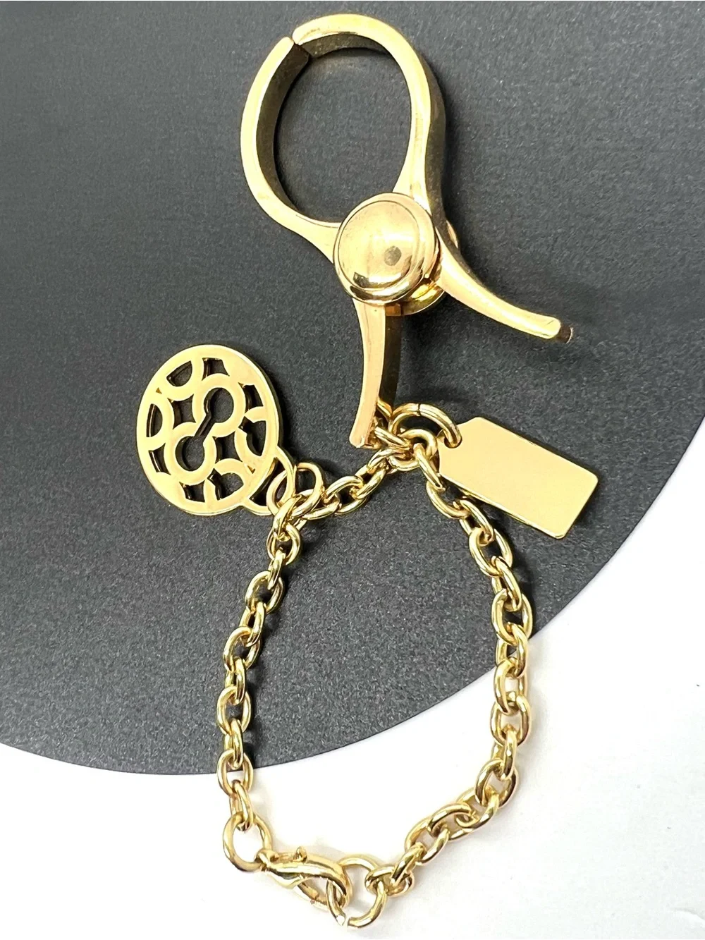 Coach Gold Signature C Glove Holder Key Ring Bag Charm Chain Clip & Dust Bag